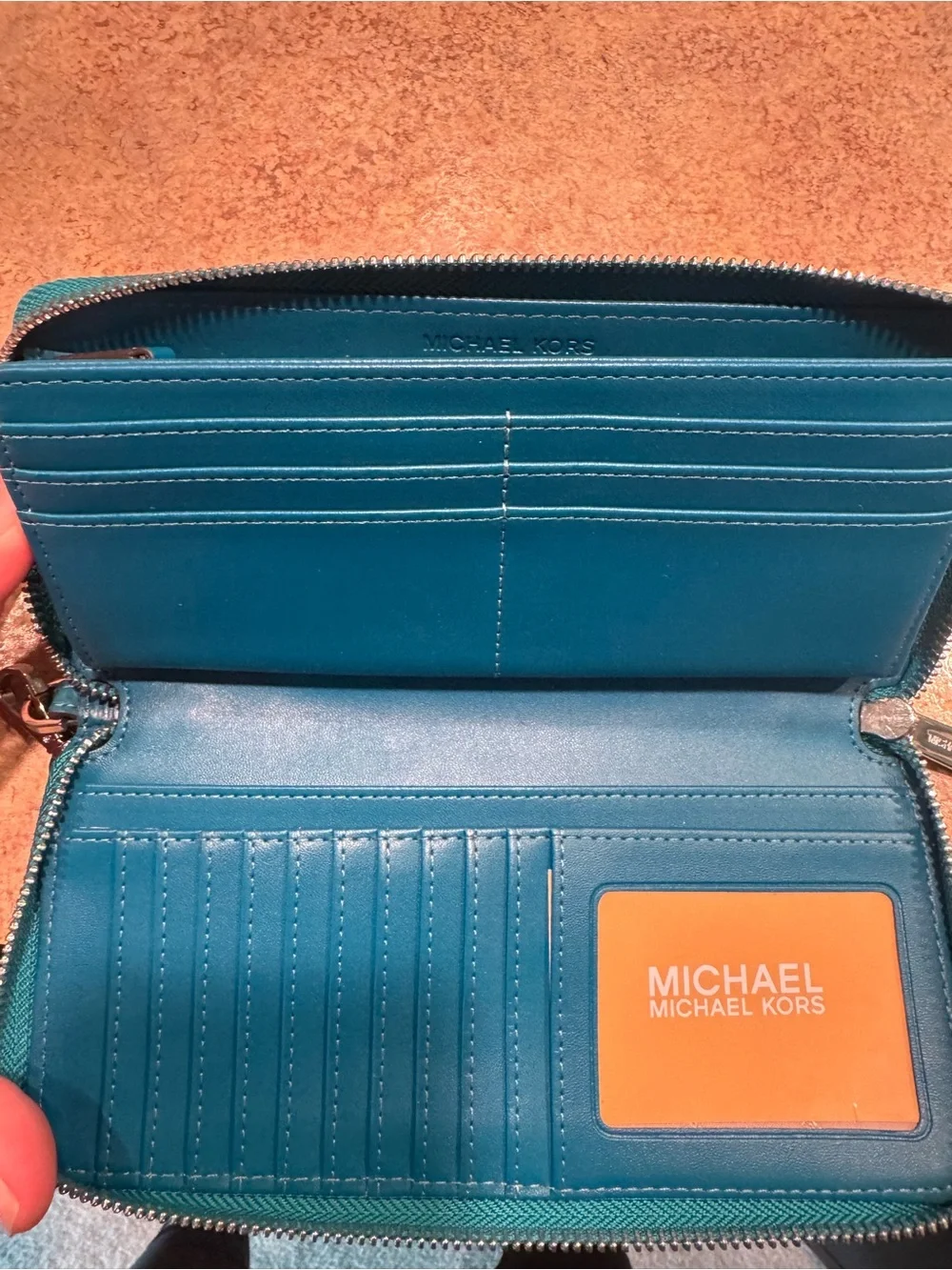 Michael Kors Teal Pebbled Leather Zip Wristlet